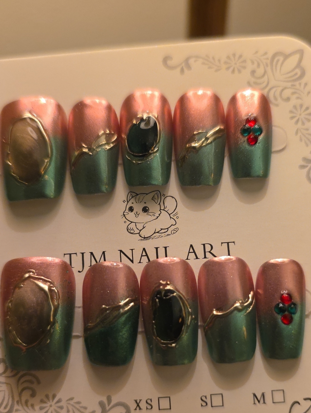 Green and Pink Ombre Press-On Nail Set Size Large